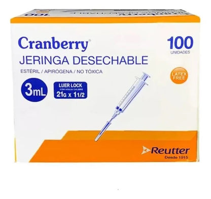 Jeringa Desechable Luer Lock Cranberry 3cc 21G x 1½ – Caja de 100 Unidades