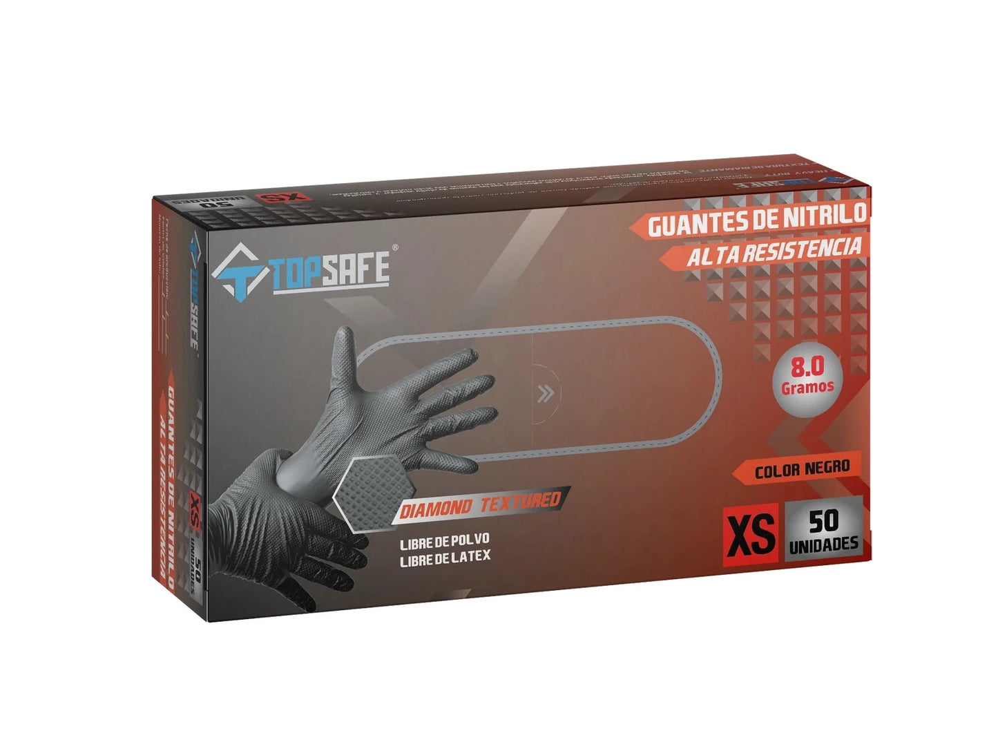 Guantes Nitrilo Diamantados Top Safe 8g - Pack 5, 10 y Unidad Elegir Color