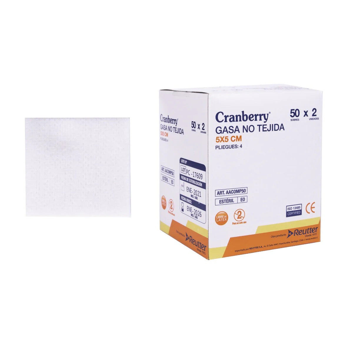 Gasa Estéril No Tejida Cranberry 7.5x7.5 cm | Caja 50 Sobres | Alta Absorción y Suavidad | Uso Médico y Primeros Auxilios