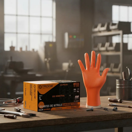 Guantes Nitrilo Naranjo Tresor 100 Und| Alta Resistencia y Agarre