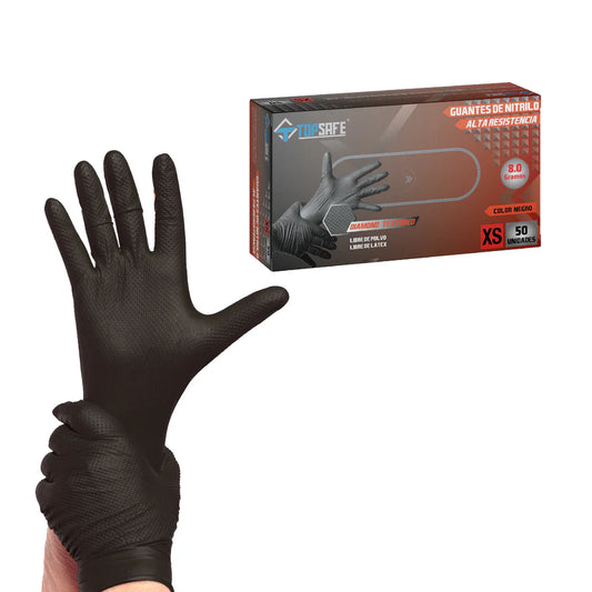 Guantes Top Safe Nitrilo Negro Ultra Resistentes 8g