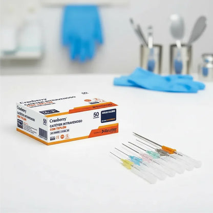 Catéter Intravenoso Bránula con Teflón Cranberry - Caja 50 Unidades - Estéril