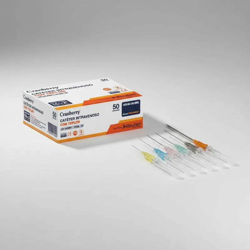 Catéter Intravenoso Bránula con Teflón Cranberry - Caja 50 Unidades - Estéril