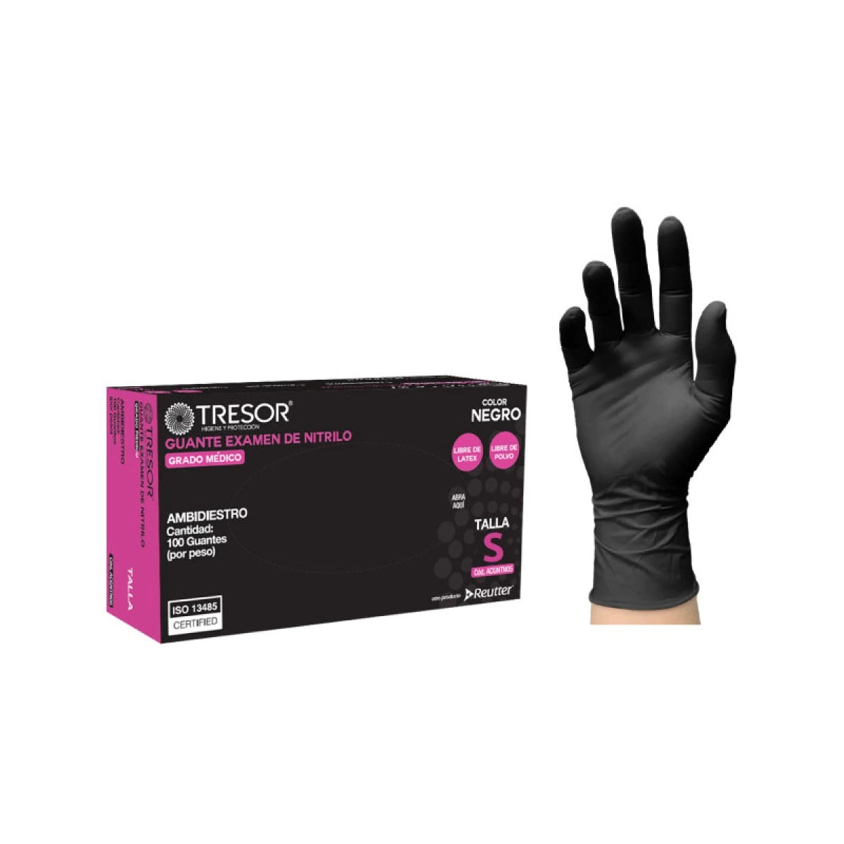 Pack 100 Guantes de Examen de Nitrilo Negro Sin Polvo Tresor