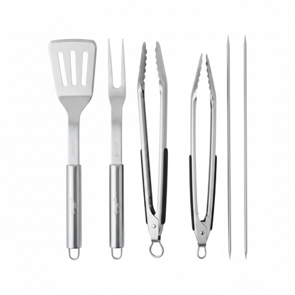 Kit Parrillero Grilltech utensilios fuera de caja acero inoxidable