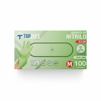 Caja Topsafe guantes nitrilo verde 100 unidades vista superior
