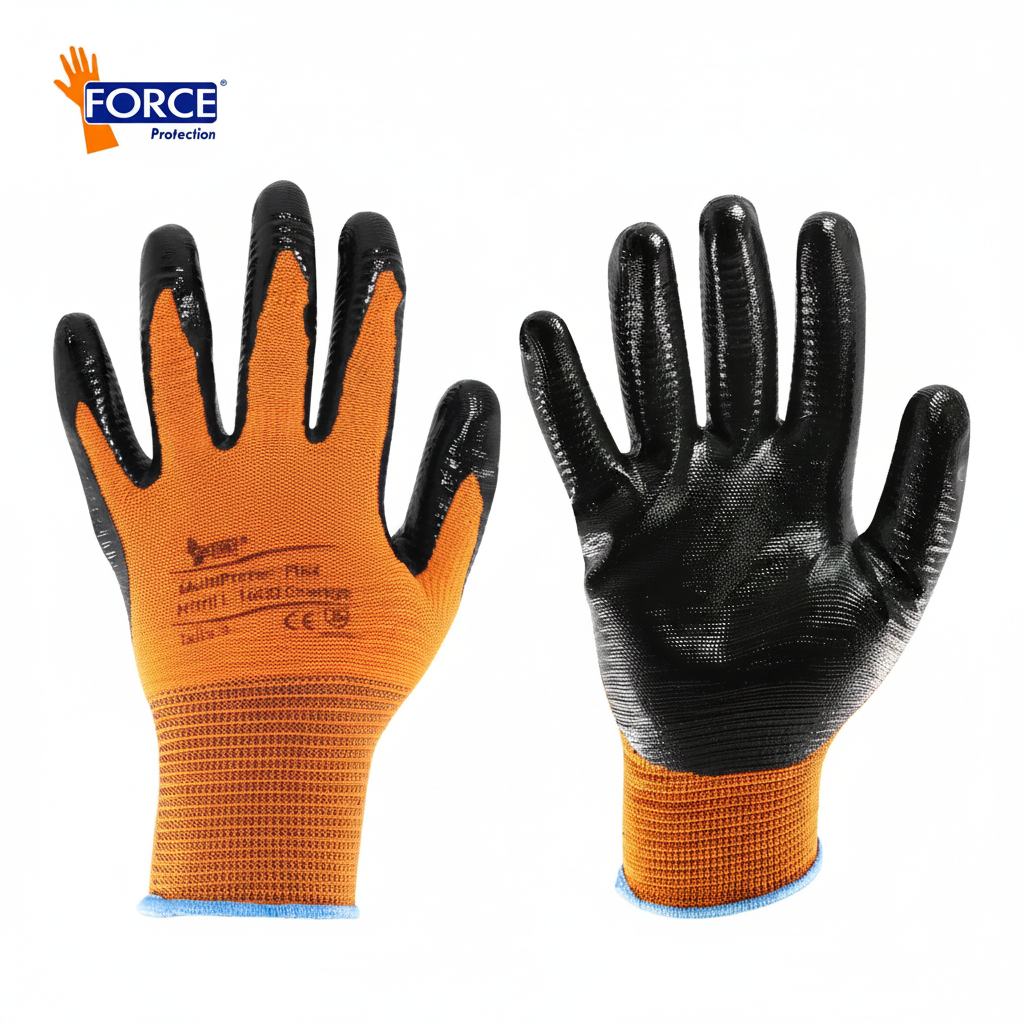 Guantes Force Multiflex Naranjo - Vista superior flat lay