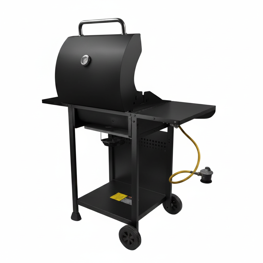 Parrilla a Gas Grilltech 2 Quemadores vista lateral estante y ruedas