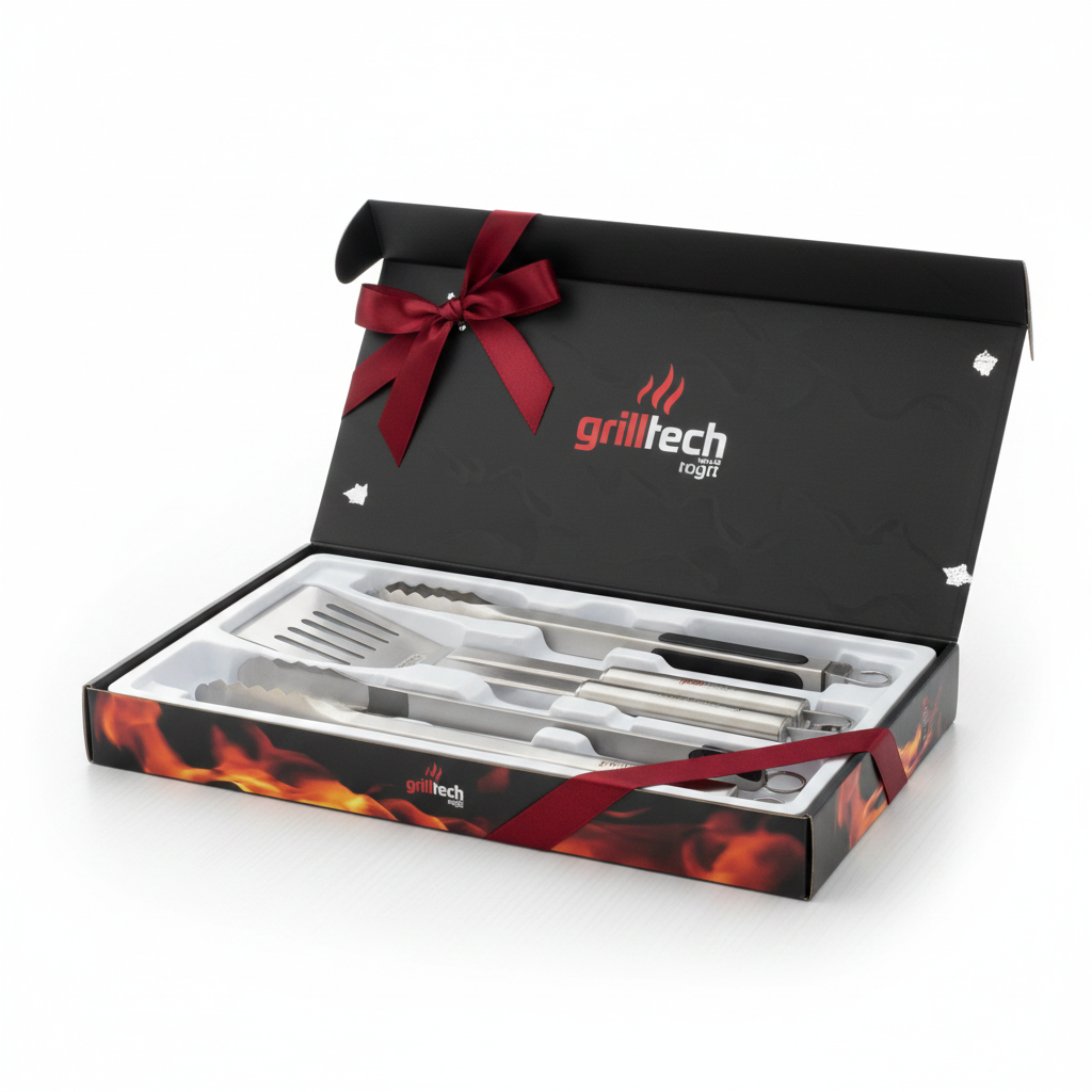Kit Parrillero Grilltech presentación regalo acero inoxidable