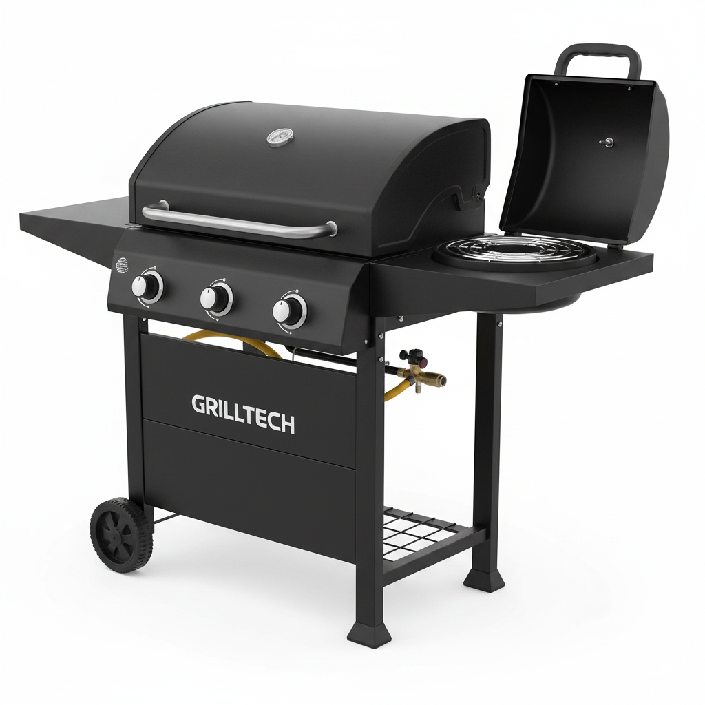 Parrilla a Gas Grilltech vista lateral quemador lateral