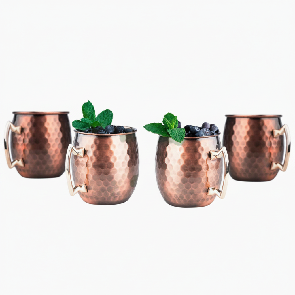 Set 4 mugs de cobre premium 600ml vista frontal