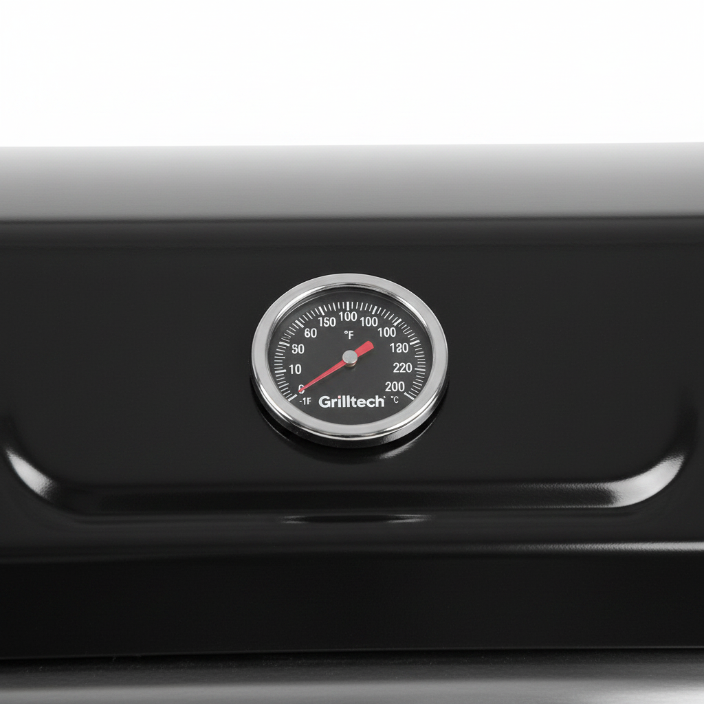Detalle termómetro integrado tapa parrilla Grilltech